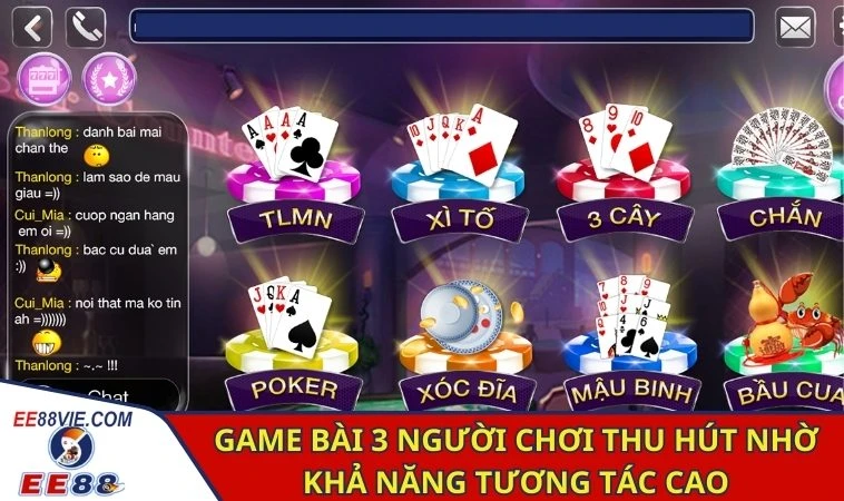 Game bài 3 người chơi thu hút nhờ khả năng tương tác cao