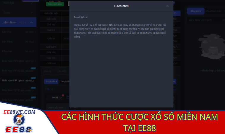 Các hình thức cược XSMN đa dạng trên EE88