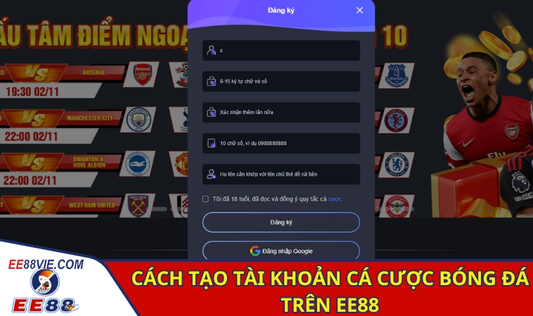 Quy trình 3 bước tạo tài khoản cá cược trên EE88